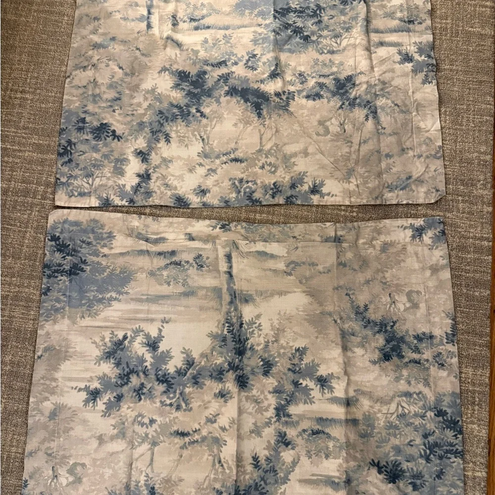 Pottery Barn Blue, Gray and Cream Toile Pillow Shams - Botanical Scene
